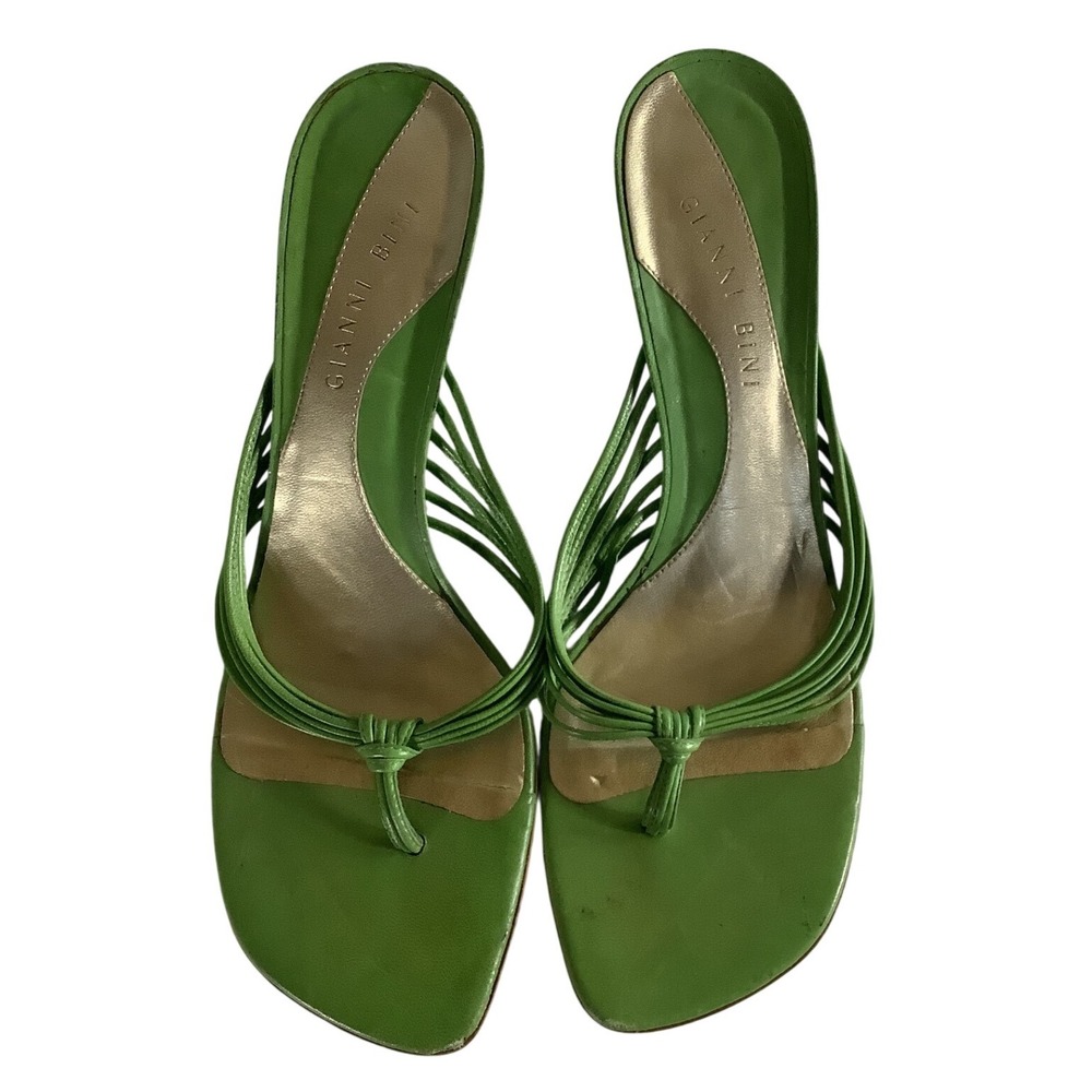 Gianni Bini Sadie Green Leather Strappy Kitten Heel Sandals Size 10M Brazil